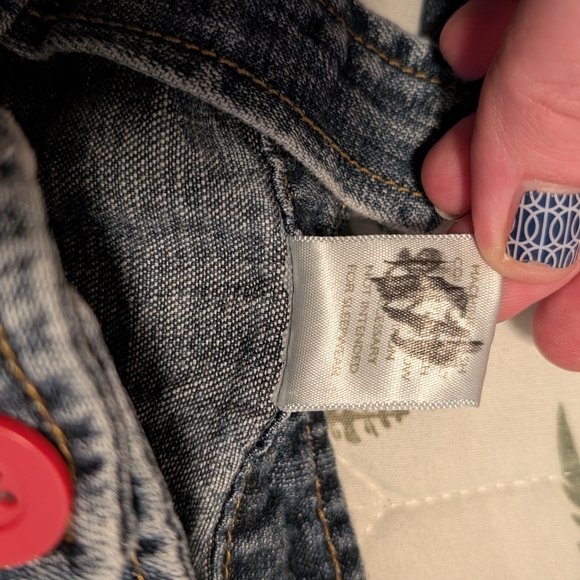 Denim Button-Front Kids Jumper Dress with Colorful Buttons - Picture 3 of 4